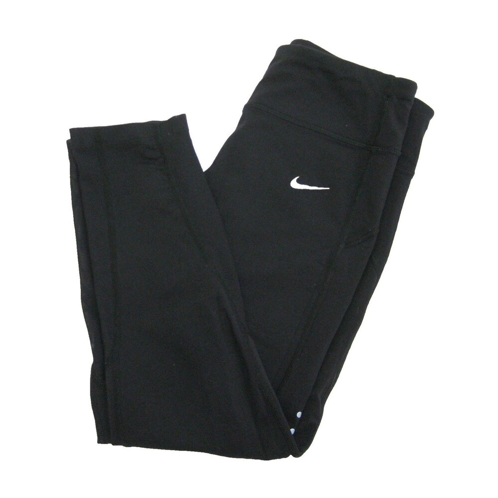 Nike Black Leggings Girl's Size Small Dri-Fit Drawstring Zipper Pocket Logo